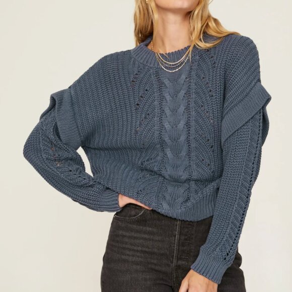 Wish The Label Sweater Womens XS Blue Ruffle Trim Knit Plaza Pullover Top - Picture 1 of 9